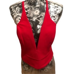 Bardot large cherry red super sexy halter top low plunge neckline